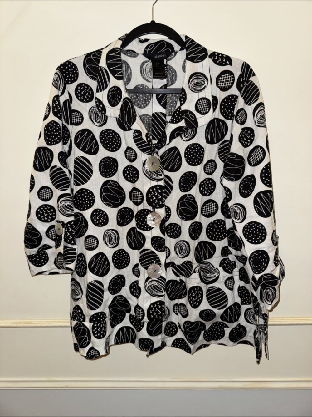 Ali Miles Shirt Jacket Women S Black White Polka Dot Button Artsy Lagenlook Boho